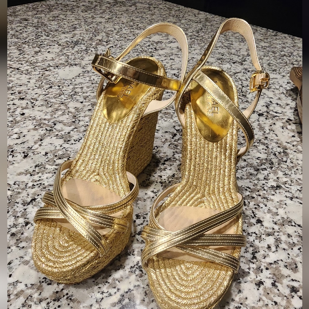Michael KorsCicely Gold Strappy Wedge Sandals